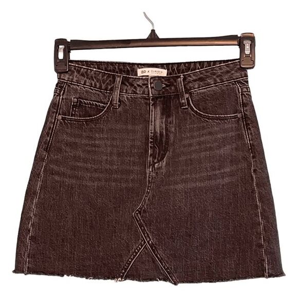 BP x Claudia Sulewski Collab Jean Skirt Black Distressed Raw Hem Mini Denim 24 - Picture 2 of 5